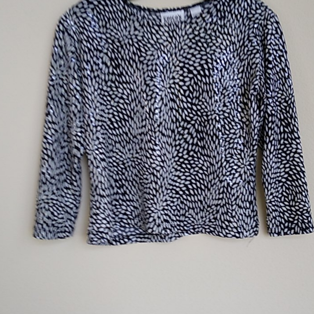 Black and white sequin top - small print - 3/4 sleeve